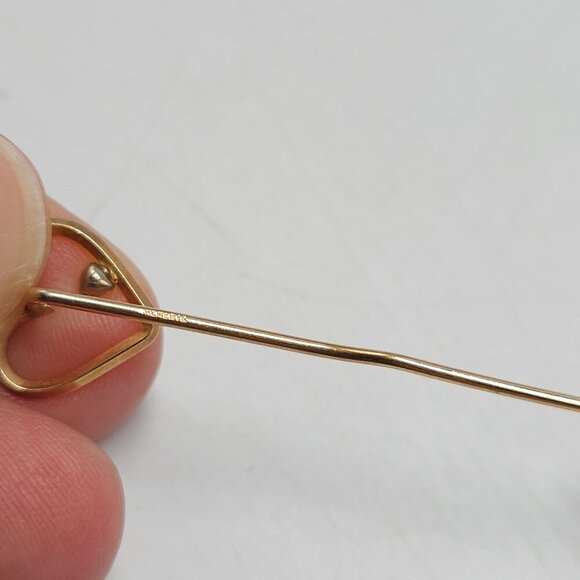 Heart Shaped Gold Tone Stick Pin Brooch With Clear Rhinestone Accent - Picture 4 of 5